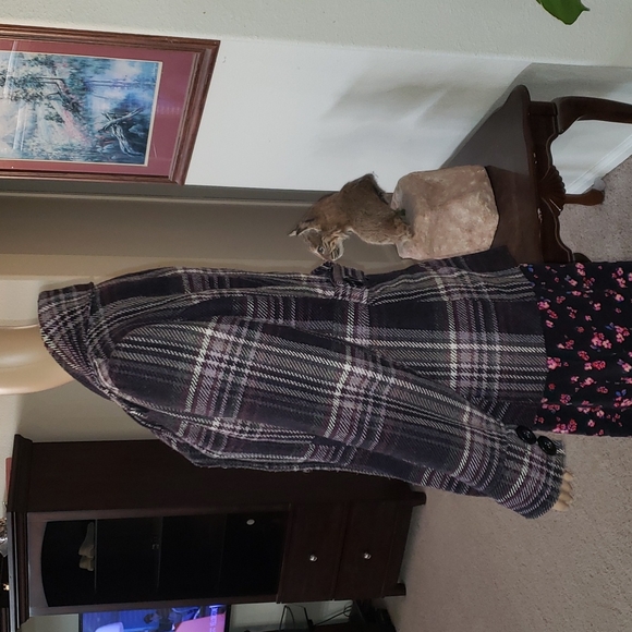 Details international m purple plaid peacoat double breasted pockets heavyweight - Picture 3 of 7